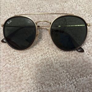 Ray-Ban Gold and Black Round Sunglasses
